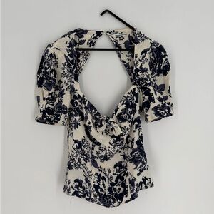 Reformation Crescent Tie Front Sweetheart Neck Open Back Top In Madame Floral